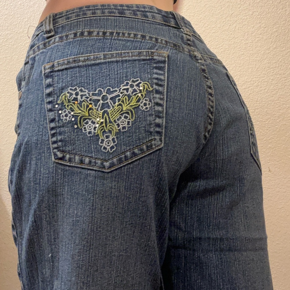 low rise flared richcow jeans 
missing gems